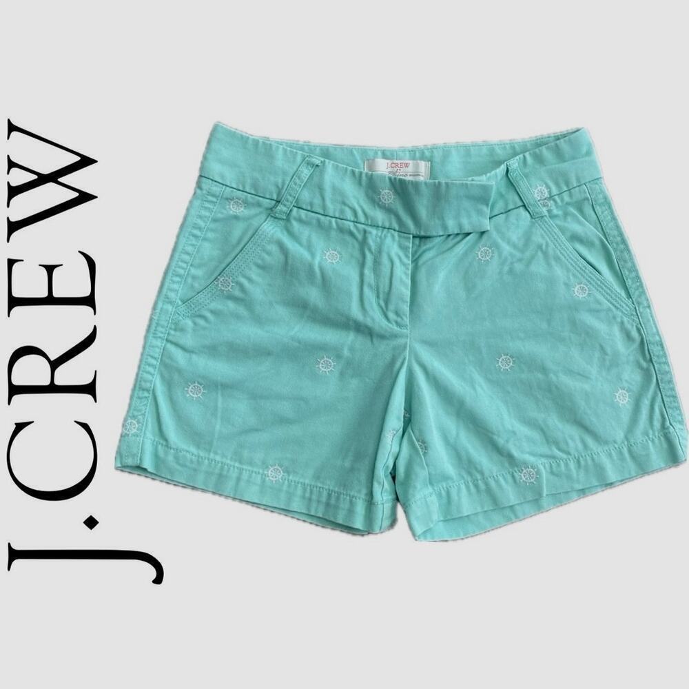 JCREW CHINO SHORTS BROKEN IN COTTON SZ 0 MINT GREEN HELM FLAT FRONT SAILOR CHIC - Picture 1 of 13